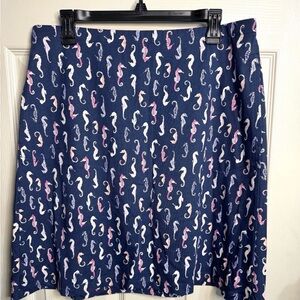 J. Jill Navy Seahorse-Print A-Line Skirt with Pink & White Accents